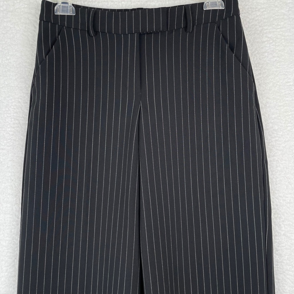 Express Editor Black Pinstripe Wide Leg Dress Pants Womens 6R Lined Slacks